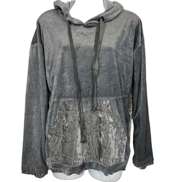 MYSTREE Silver Hoodie Velvet Pullover Oversized Top Shirt Long Sleeve sz Small - Picture 1 of 12